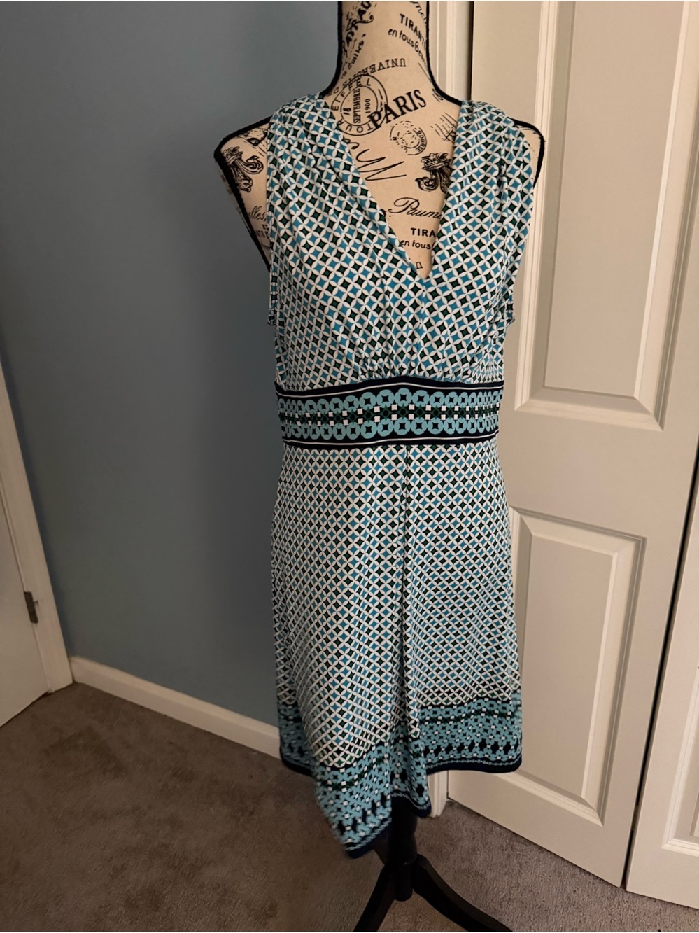 Blue Sleeveless Wrap Midi Dress - Picture 3 of 4